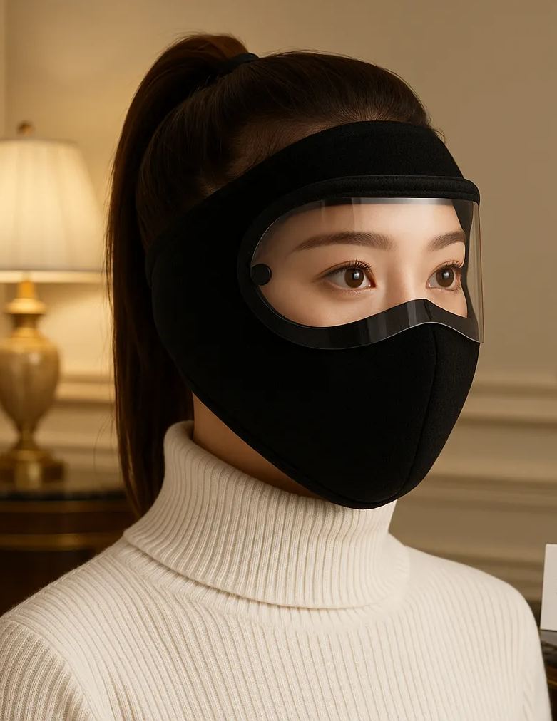 Winter Face Protection Mask with Anti-Fog Transparent Visor – Windproof & Thermal Fleece Shield