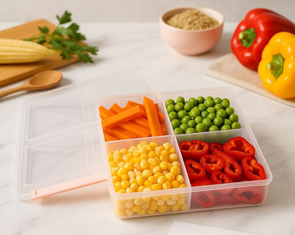 Limon Premium 4-Grid Food Storage Organizer – Airtight Multi-Partition Fresh Keeper