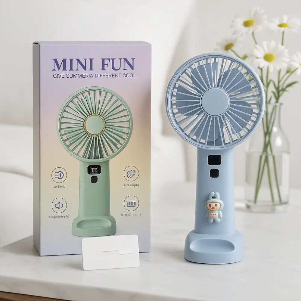 Mini Fun Portable Rechargeable Fan with Digital Display – USB Charging & Long Battery Life