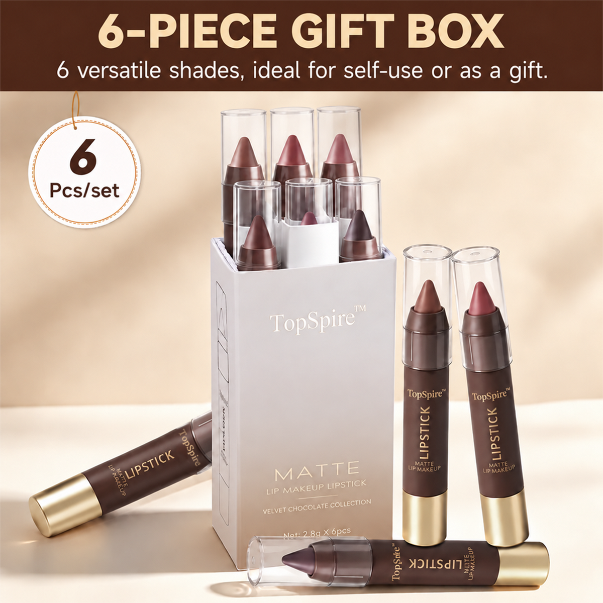 TopSpire™ Luxury Matte Lipstick – Soft Velvet Finish & All-Day Color