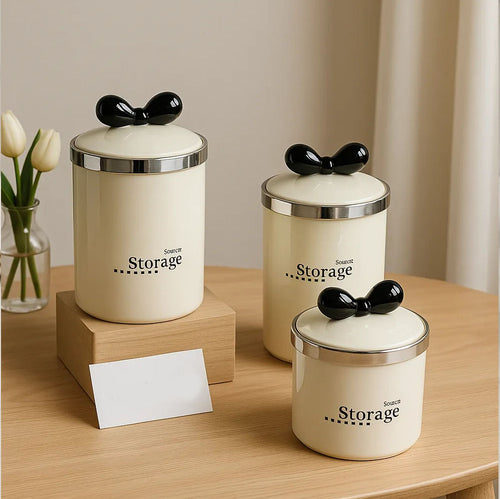 Premium Plastic Storage Jar Set with Black Bow Lid – Airtight Kitchen & Home Containers