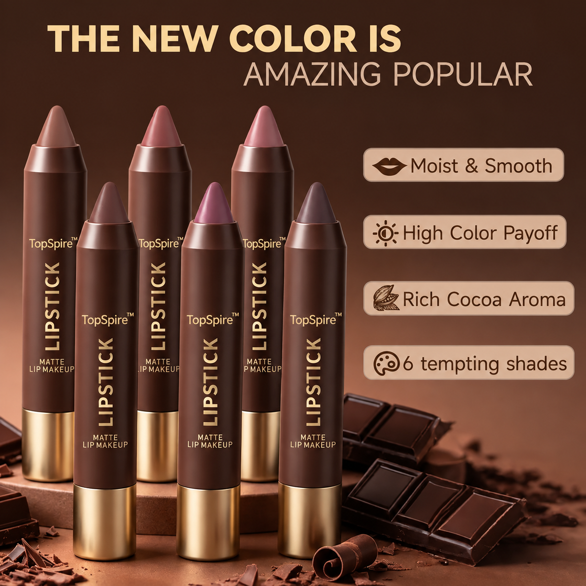 TopSpire™ Luxury Matte Lipstick – Soft Velvet Finish & All-Day Color