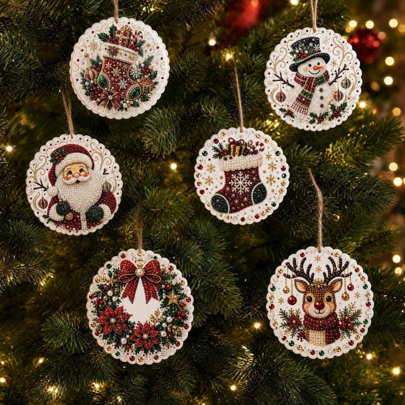 6Pcs Christmas DIY Diamond Painting Ornaments Kit – Sparkling Holiday Craft Set