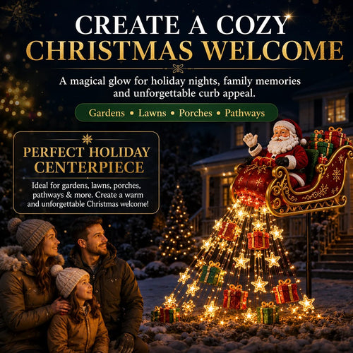 🔥Free Shipping -🎅✨ 2026 New Santa’s Flying Sleigh Gift Cascade – Solar Christmas Garden Light