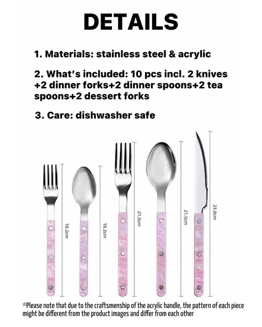 Set of 10 Sleek Modern Pinky Elegant Salt Lake Flatware Cutlery Silverware Set