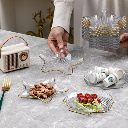 Gold-Trimmed Glass Star-Shaped Serving Dishes Set 8pcs