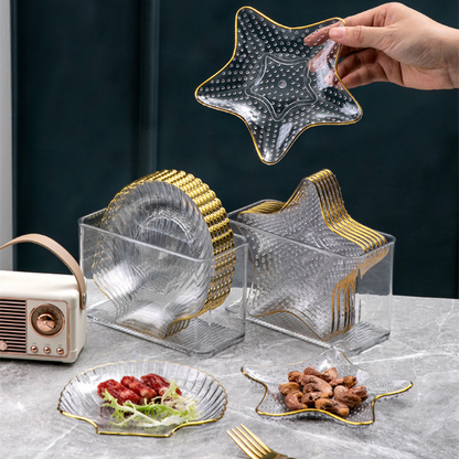 Gold-Trimmed Glass Star-Shaped Serving Dishes Set 8pcs