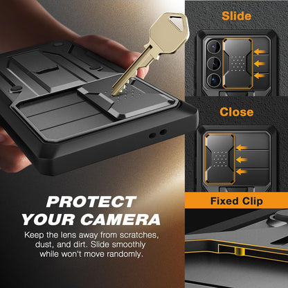 Samsung Galaxy S24 Ultra Case, [Bulit-in Screen Protector & Slide Camera Cover] [2 Front Frame] Military Grade Shockproof Phone Case with Kickstand & Belt-Clip 6.8"