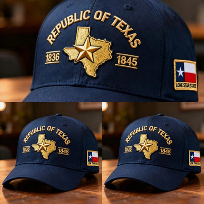 🔥 Republic of Texas Embroidered Hat – Premium Lone Star Heritage Cap