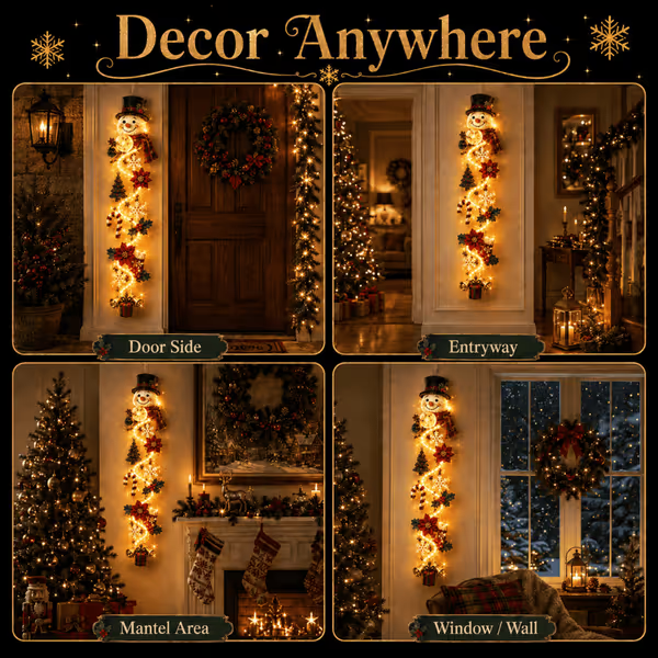 🎄MerryCascade™ Glowing Christmas Door Hanger | 6 Festive Lighted Designs with Warm Glow, Dimensional Details & Space-Saving Vertical Décor ✨