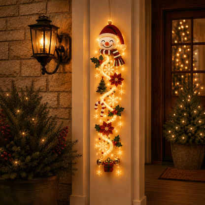 🎄MerryCascade™ Glowing Christmas Door Hanger | 6 Festive Lighted Designs with Warm Glow, Dimensional Details & Space-Saving Vertical Décor ✨