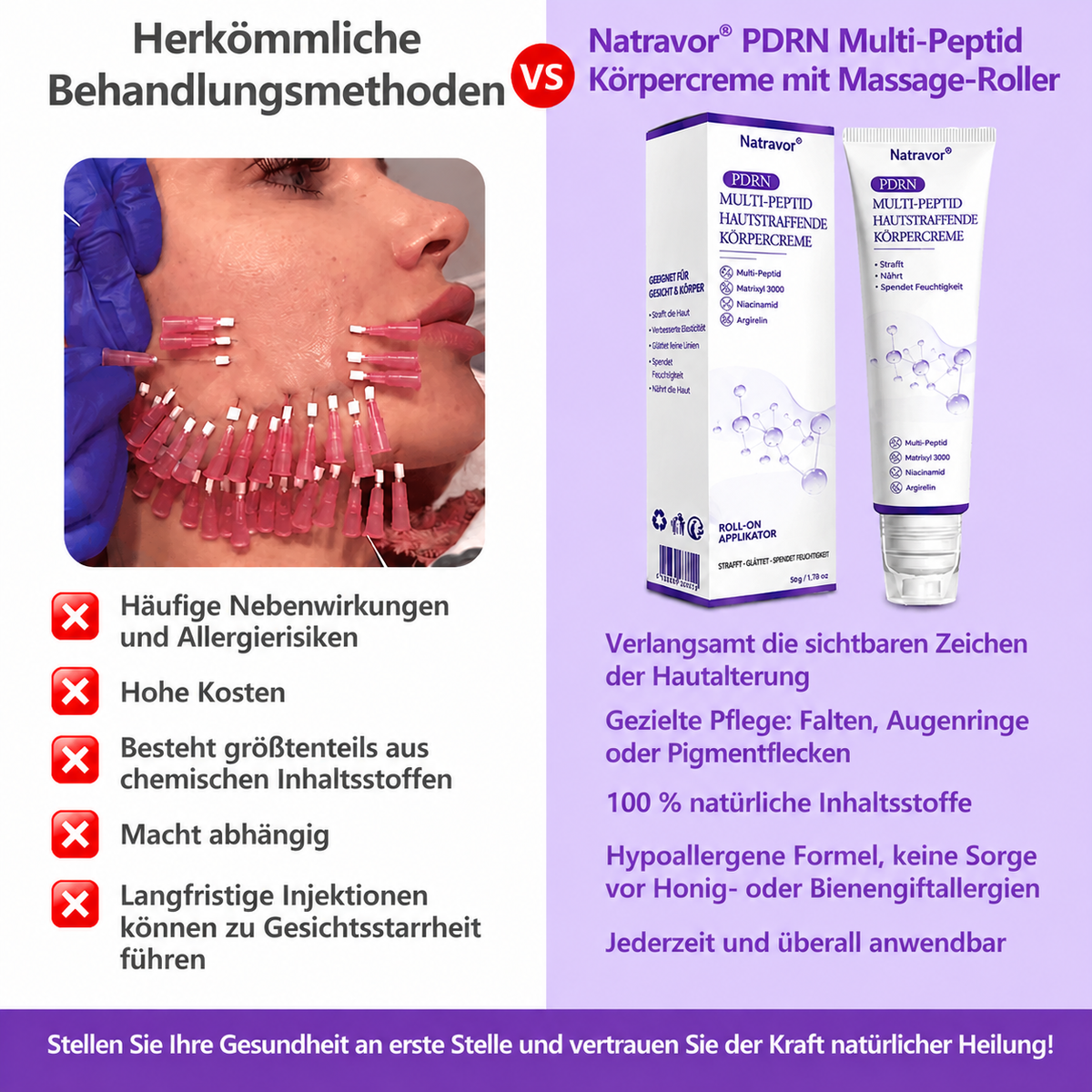Natravor®🎗️ PDRN Multi-Peptid Massage-Roller-Creme – Anti-Aging Pflege, Feuchtigkeit, Straffung & Lifting für ein glatteres, ebenmäßigeres Hautbild