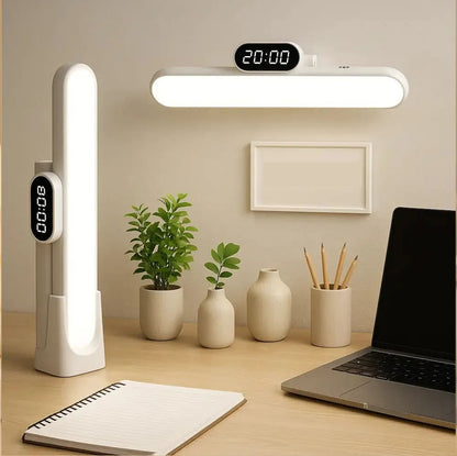 LuxeGlow LED Desk Lamp with Digital Clock – Minimalist Rechargeable Study & Work Light