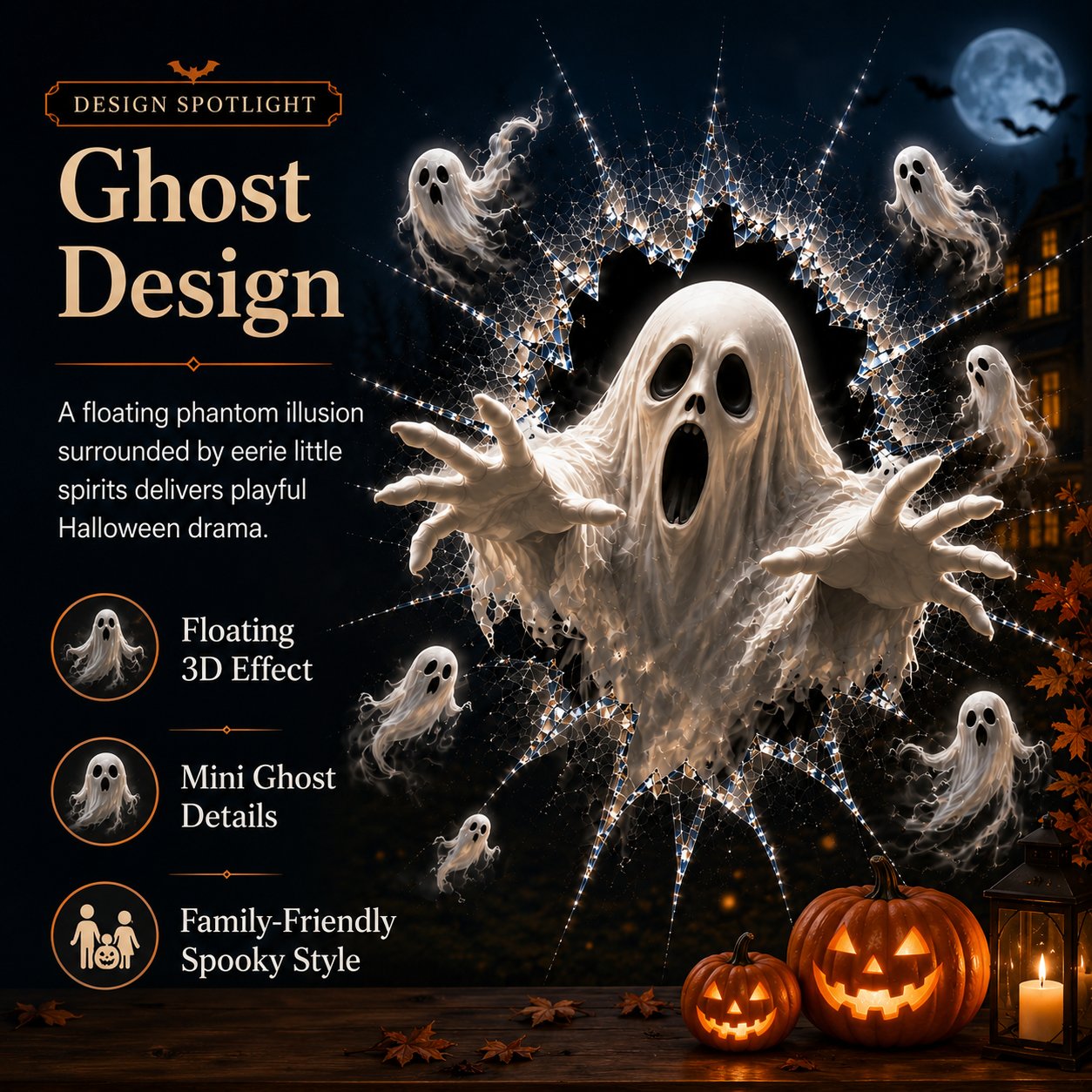 3D Crack Glass Spooky Decorations for a Haunted Halloween Scene