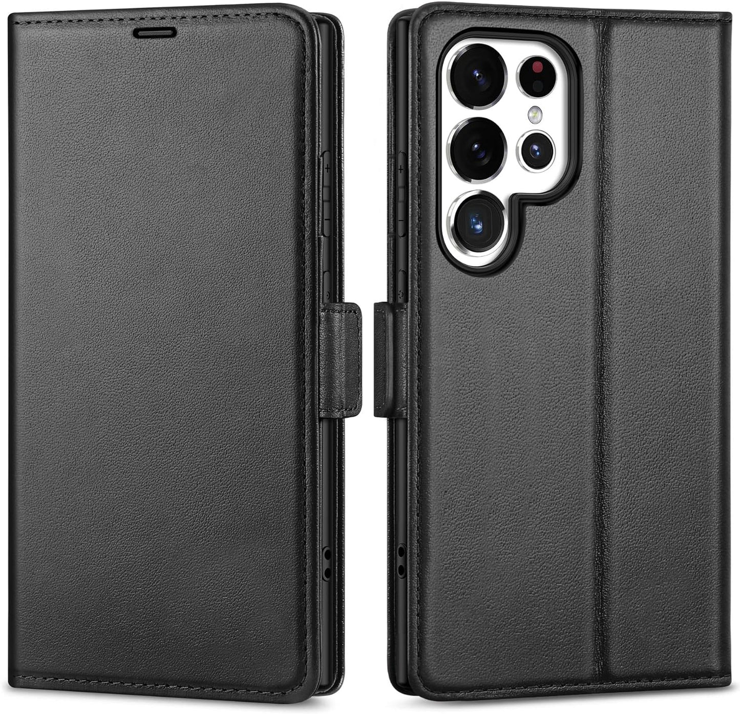 Phone case for Galaxy S24 Ultra 5G 6.8", Genuine Leather S24 Ultra Wallet Folio Case Magnetic Closure RFID Blocking Card Slot Kickstand Protective Case Compatible with Galaxy S24 Ultra 2024