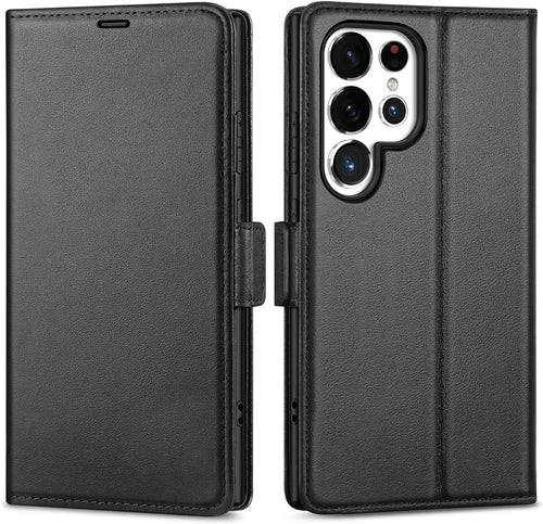 Phone case for Galaxy S24 Ultra 5G 6.8", Genuine Leather S24 Ultra Wallet Folio Case Magnetic Closure RFID Blocking Card Slot Kickstand Protective Case Compatible with Galaxy S24 Ultra 2024