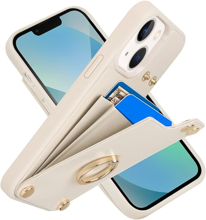 Wallet Case Compatible with iPhone 14, Case with Card Holder, RFID Blocking Leather Cover 360°Rotation Ring Kickstand Protective Bumper Designed for Apple iPhone 14 6.1'' (2022)