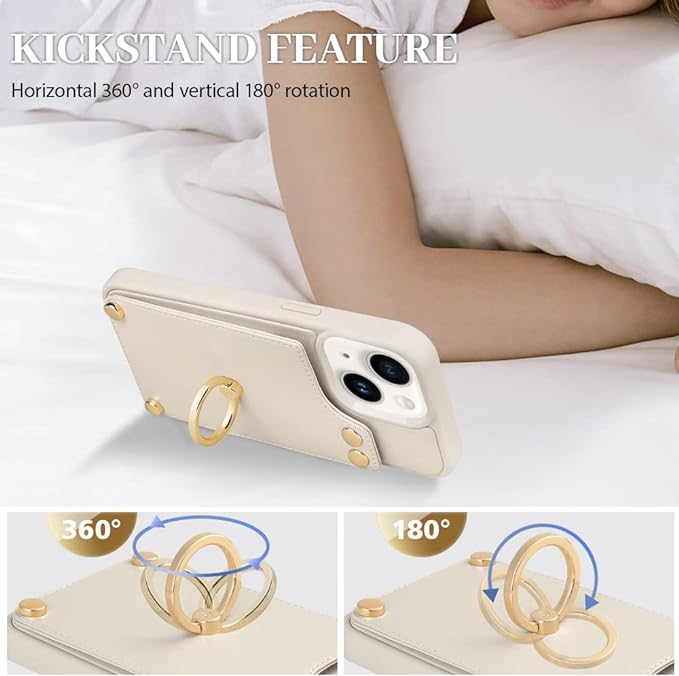 Wallet Case Compatible with iPhone 14, Case with Card Holder, RFID Blocking Leather Cover 360°Rotation Ring Kickstand Protective Bumper Designed for Apple iPhone 14 6.1'' (2022)