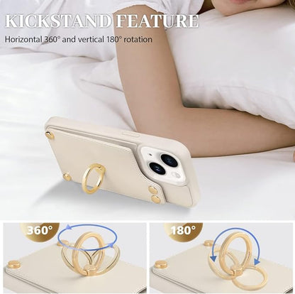 Wallet Case Compatible with iPhone 14, Case with Card Holder, RFID Blocking Leather Cover 360°Rotation Ring Kickstand Protective Bumper Designed for Apple iPhone 14 6.1'' (2022)