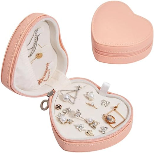 Jewellery Case,Love Shape Vegan Leather Jewellery Box, Small Jewellery Organizer Storage Case, Portable PU Leather Mini Jewelry Travel Case for Girls Womens Earring, Necklace, Rings,Bracelets