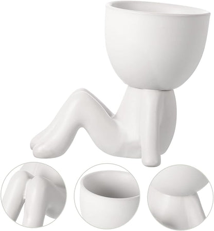Little People Flower Pot Ceramic Flower Pot Succulent Pot Small Fake Plants Succulents Pots Sculpture Head Vase Air Plants Pot Garden Ceramic Planter Pots Fun Plant Pots Indoor Bud