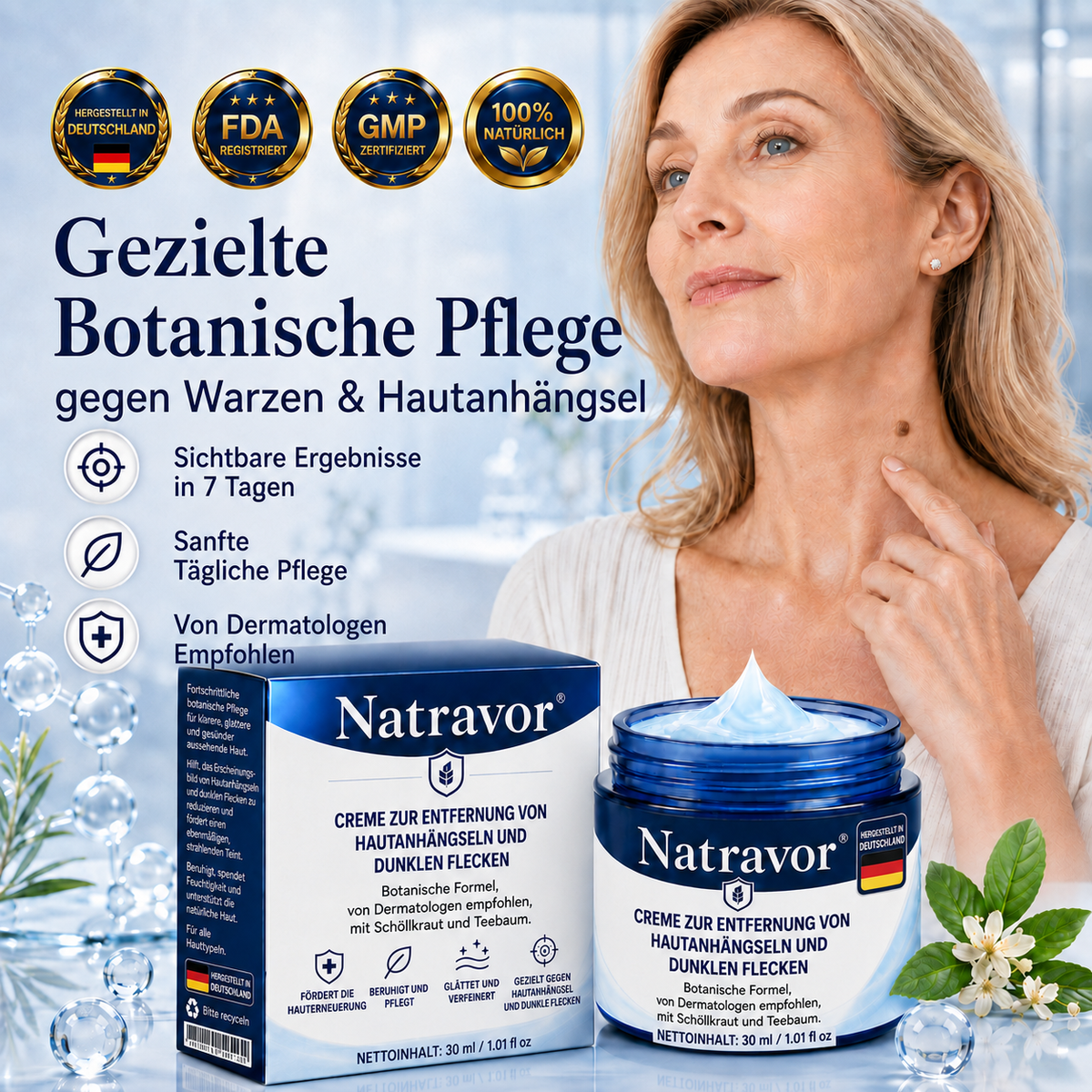 Natravor® Creme zur Entfernung von Stielwarzen und Hautunreinheiten