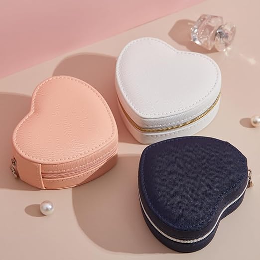 Jewellery Case,Love Shape Vegan Leather Jewellery Box, Small Jewellery Organizer Storage Case, Portable PU Leather Mini Jewelry Travel Case for Girls Womens Earring, Necklace, Rings,Bracelets