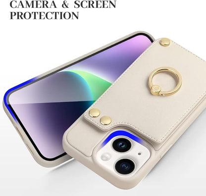 Wallet Case Compatible with iPhone 14, Case with Card Holder, RFID Blocking Leather Cover 360°Rotation Ring Kickstand Protective Bumper Designed for Apple iPhone 14 6.1'' (2022)