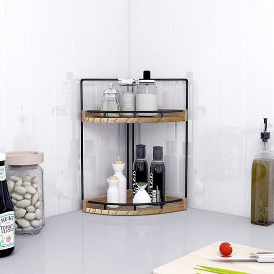 2-Tier Corner Bathroom Counter Organizer,Vanity Organizer,Counter Corner Shelf,Bathroom Storage and Organization,Skincare Organizers,Wood Countertop Organizer for Kitchen