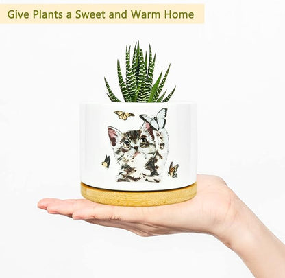 4 Pack Cute Planter Pots with Drainage Hole, Cat Plant Pots for Indoor/Outdoor Plants, Cactus and Succulents Pots Gift for Women
