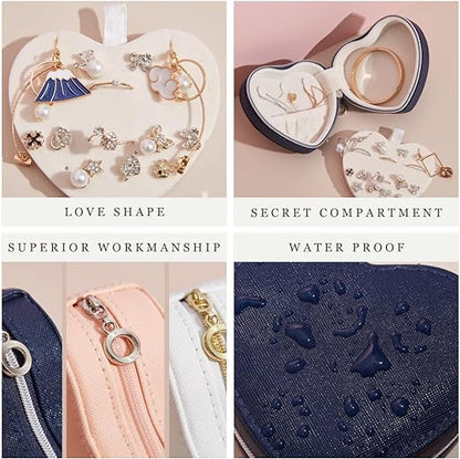 Jewellery Case,Love Shape Vegan Leather Jewellery Box, Small Jewellery Organizer Storage Case, Portable PU Leather Mini Jewelry Travel Case for Girls Womens Earring, Necklace, Rings,Bracelets