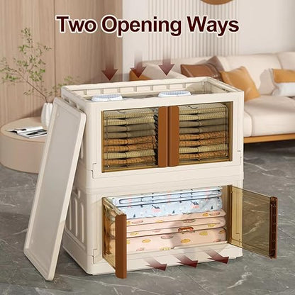 4 Pack Closet Organizers and Storage - 19 Gallon Collapsible Storage Bins with Door and Lids, Stackable storage containers for Clothing, Books, Bedding and Toys.