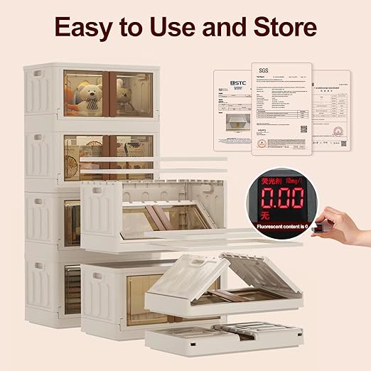 4 Pack Closet Organizers and Storage - 19 Gallon Collapsible Storage Bins with Door and Lids, Stackable storage containers for Clothing, Books, Bedding and Toys.