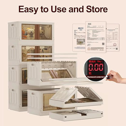 4 Pack Closet Organizers and Storage - 19 Gallon Collapsible Storage Bins with Door and Lids, Stackable storage containers for Clothing, Books, Bedding and Toys.