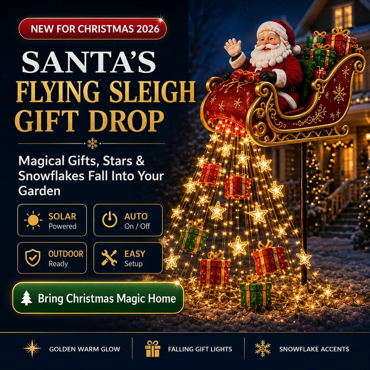 🔥Free Shipping -🎅✨ 2026 New Santa’s Flying Sleigh Gift Cascade – Solar Christmas Garden Light