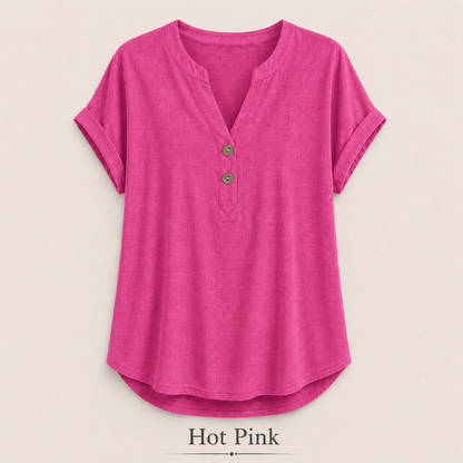 2026 Hot Style Women’s V-Neck Henley Top – Casual Loose Short Sleeve Dressy Blouse & Basic Tee