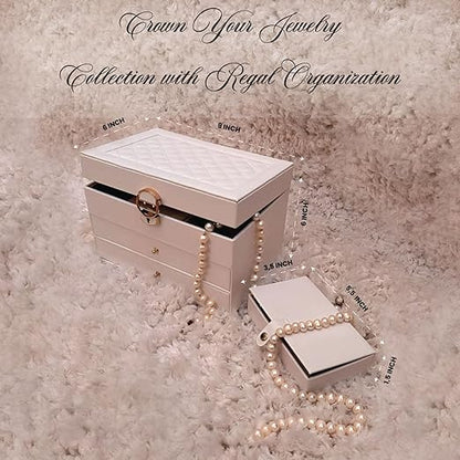 3 Layer Jewelry Organizer with Travel Jewelry Case - Jewelry Box with 2 Drawers - Large Jewelry Boxes for Women - Luxury Lockable Jewelry Holder Organizer - Gifts for Women