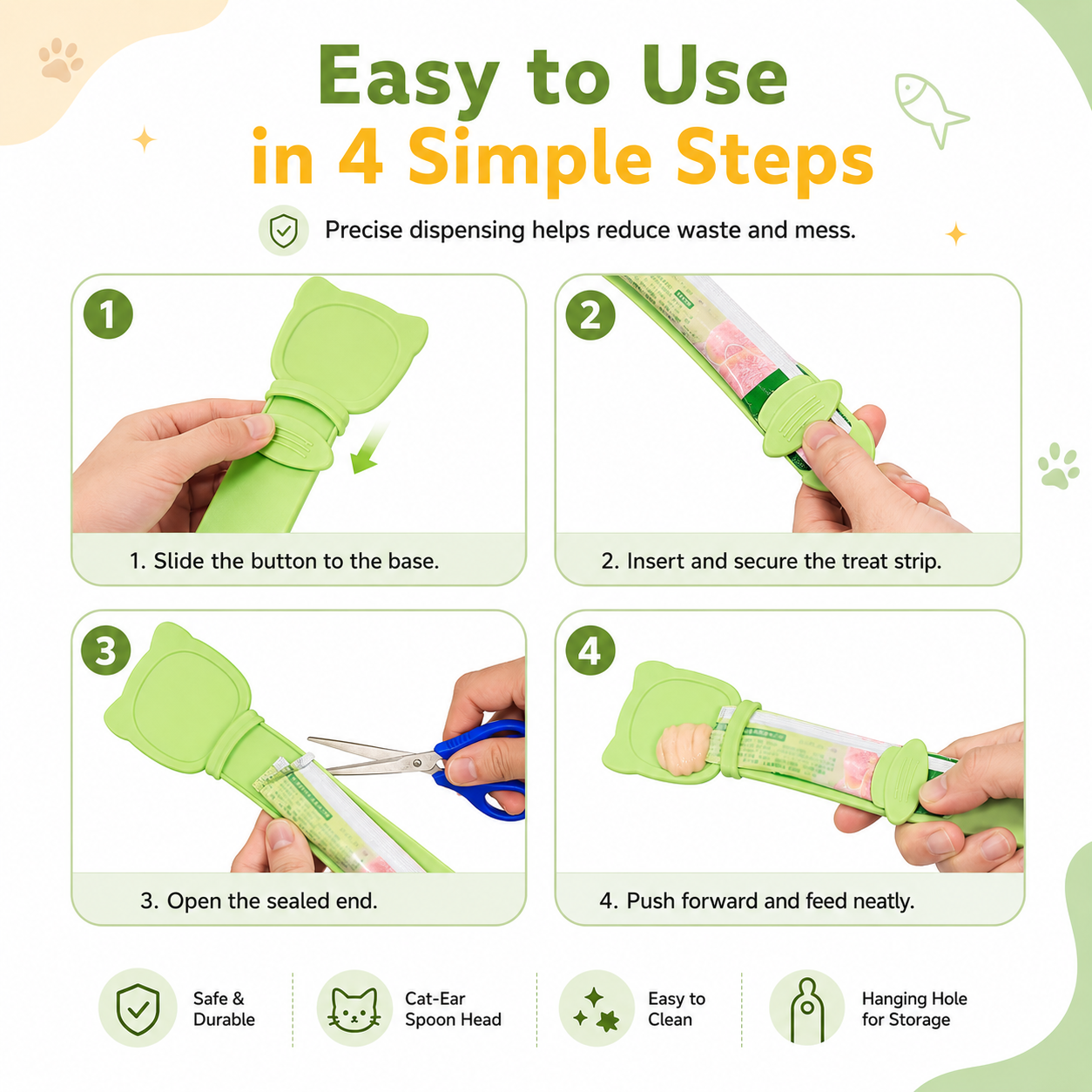 Cat Treat Squeeze Spoon – Cute Cat Head Wet Food Feeder, Treat Dispenser & Feeding Spoon