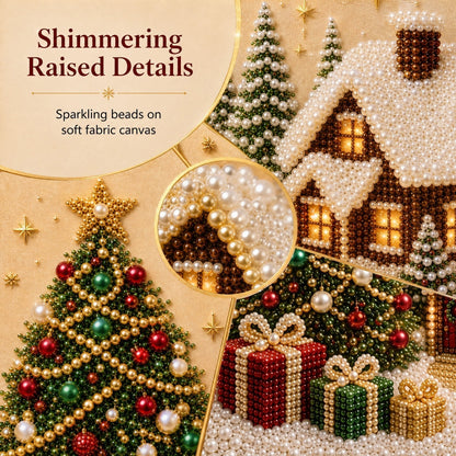🎄🎅 Premium 3D Pearl Christmas Wall Art Kit | Luxury Flocked Canvas with Scratch-Resistant Non-Fading Pearl Beads DIY Holiday Decor ⛄️❄️