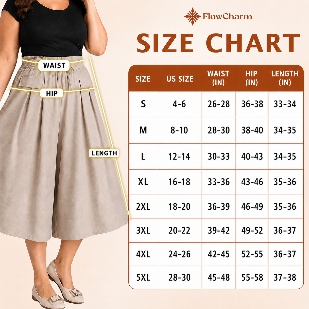 Temuvo - Pull-On Capri Culottes for Women