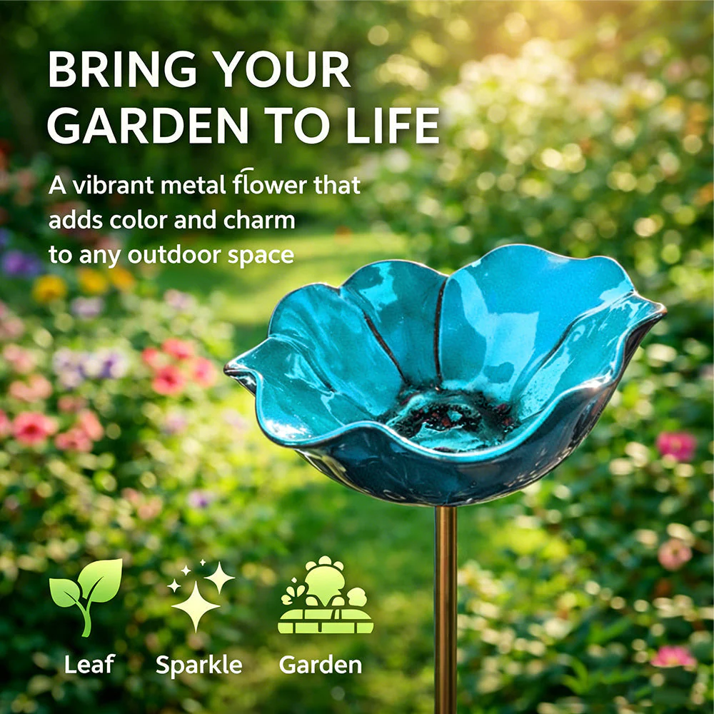Wravion™ Handmade Metal Flower Garden Stake Bird Bath