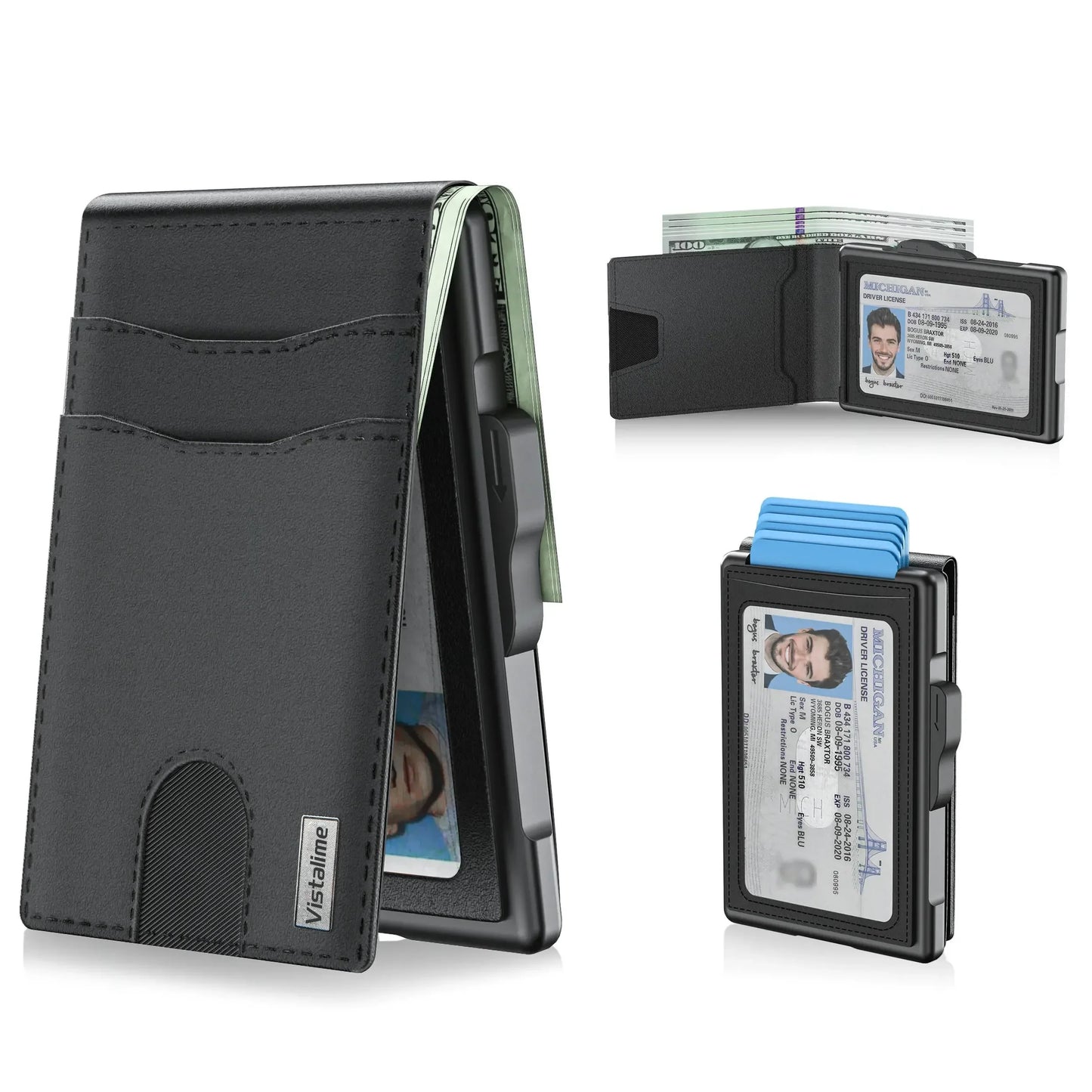 Men’s Minimalist Pop-Up Wallet, RFID Blocking Aluminum Slim Bifold.