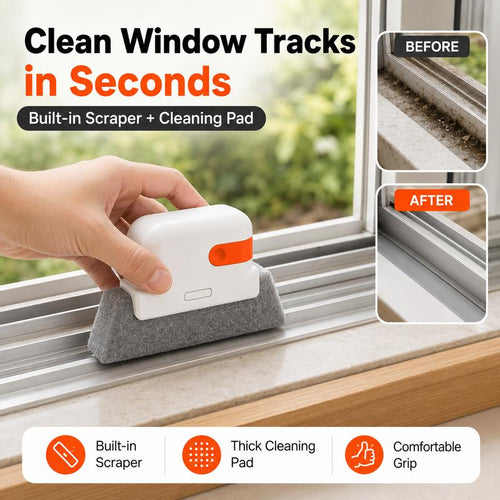 🧹 2-in-1 Window Track Cleaner With Deep Gap Brush & Scraper