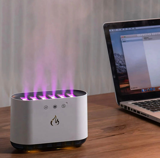 Dynamic Flame Humidifier – 900mL LED Mist Diffuser with 6-Speed Spray & Colorful Flame Light