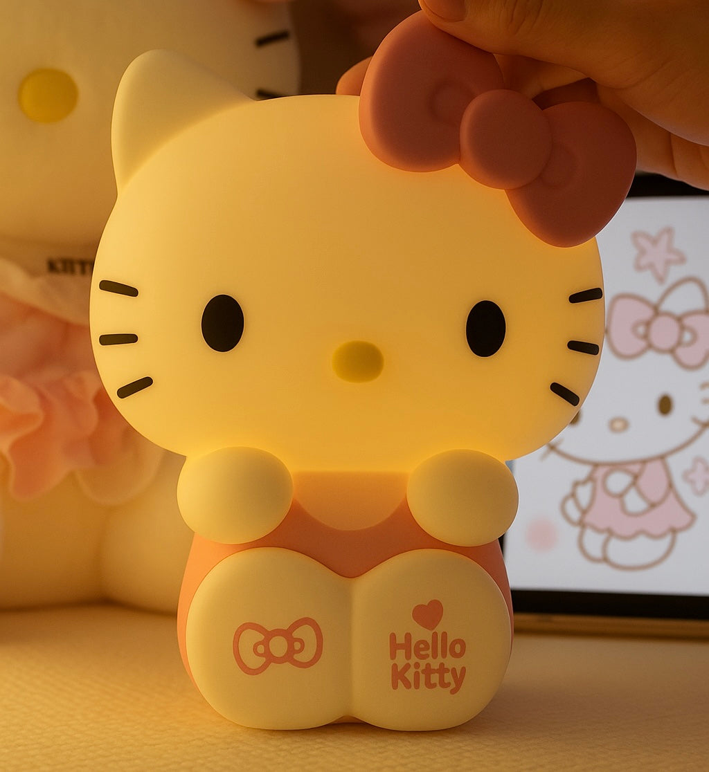 Kawaii Hello Kitty Silicone Night Light – Soft Warm Glow, Touch Control, USB Rechargeable