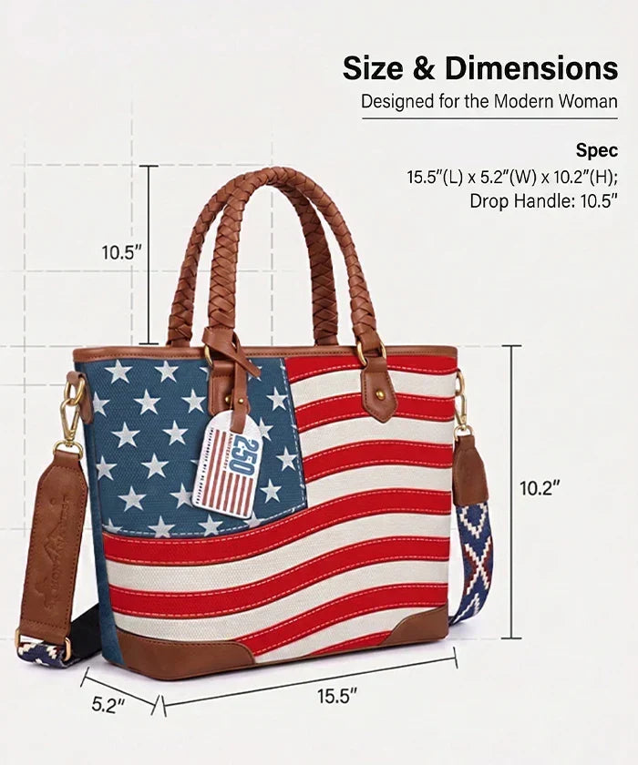 Vintage American Flag Tote Bag | Western Patriotic Handbag