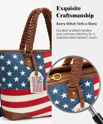 Vintage American Flag Tote Bag | Western Patriotic Handbag