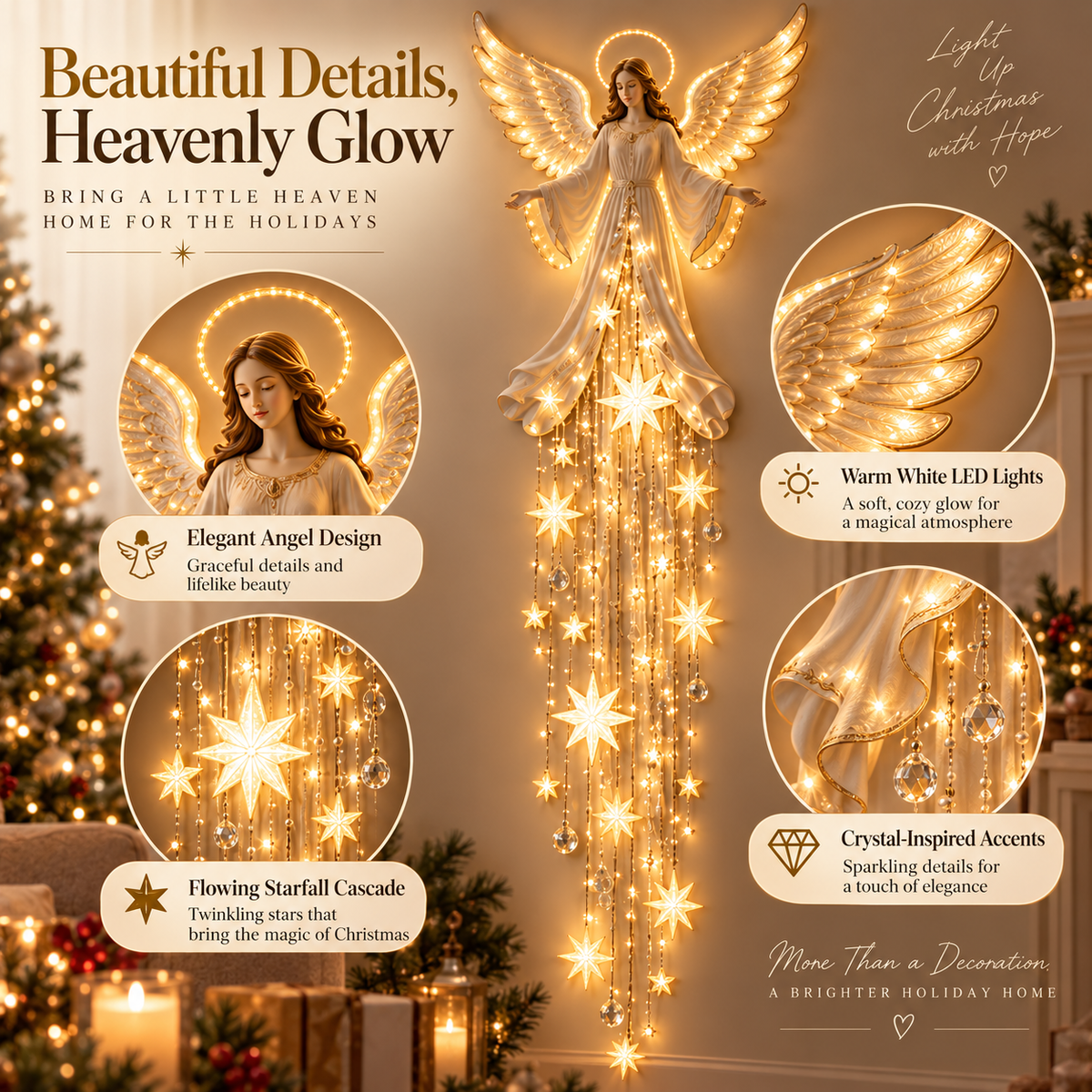 ✨Last Day 65% OFF✨ Angel Blessing Starfall Wall Light – Heavenly Christmas Wall Decor