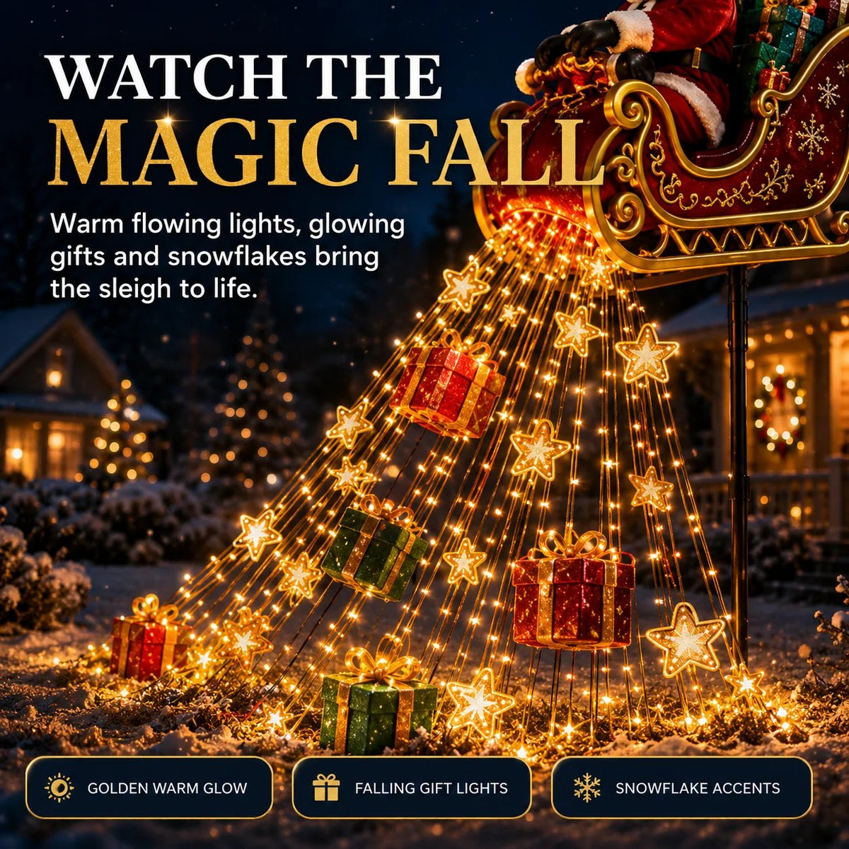 🔥Free Shipping -🎅✨ 2026 New Santa’s Flying Sleigh Gift Cascade – Solar Christmas Garden Light