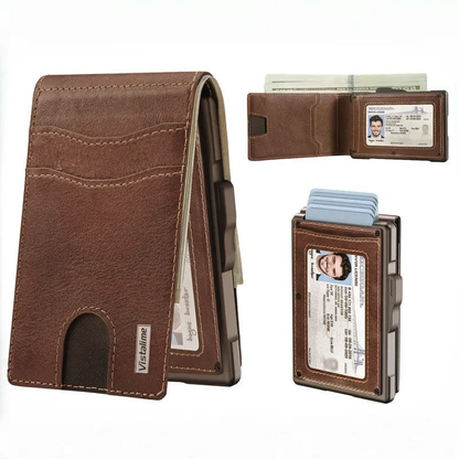 Men’s Minimalist Pop-Up Wallet, RFID Blocking Aluminum Slim Bifold.